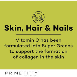 Prime Fifty Super Greens+ Supplement – Effervescent Multivitamins Tablets – 28 Day Supply – Immune System Supplement with Super Greens, Melon, Citrus Multi-Nutrient