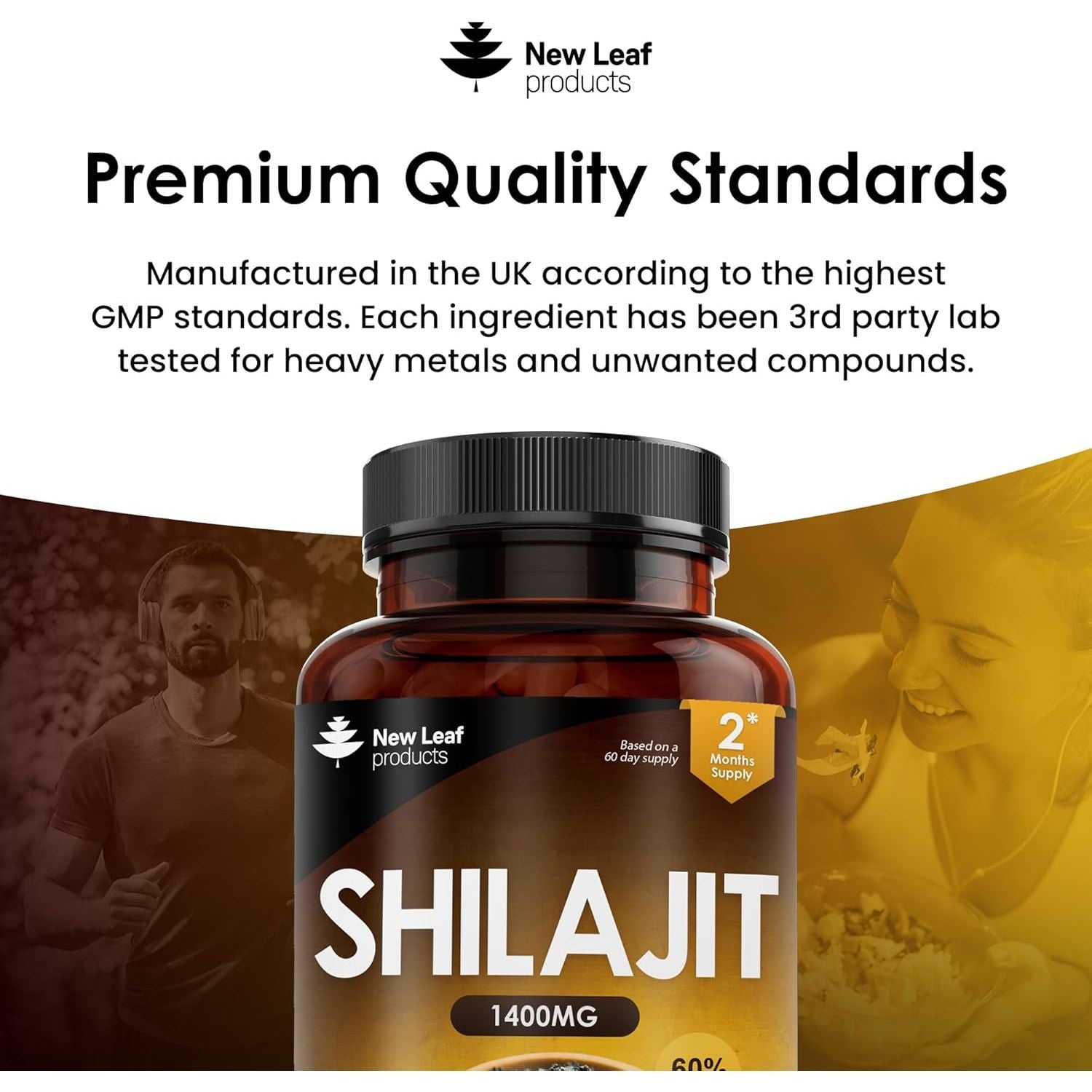 Shilajit Capsules 1400Mg 60% Fulvic Acid - High Strength Himilayan Shilajit, 2 Months Supply Shalajit Resin - Made in the UK Supplement by New Leaf 120 Capsules