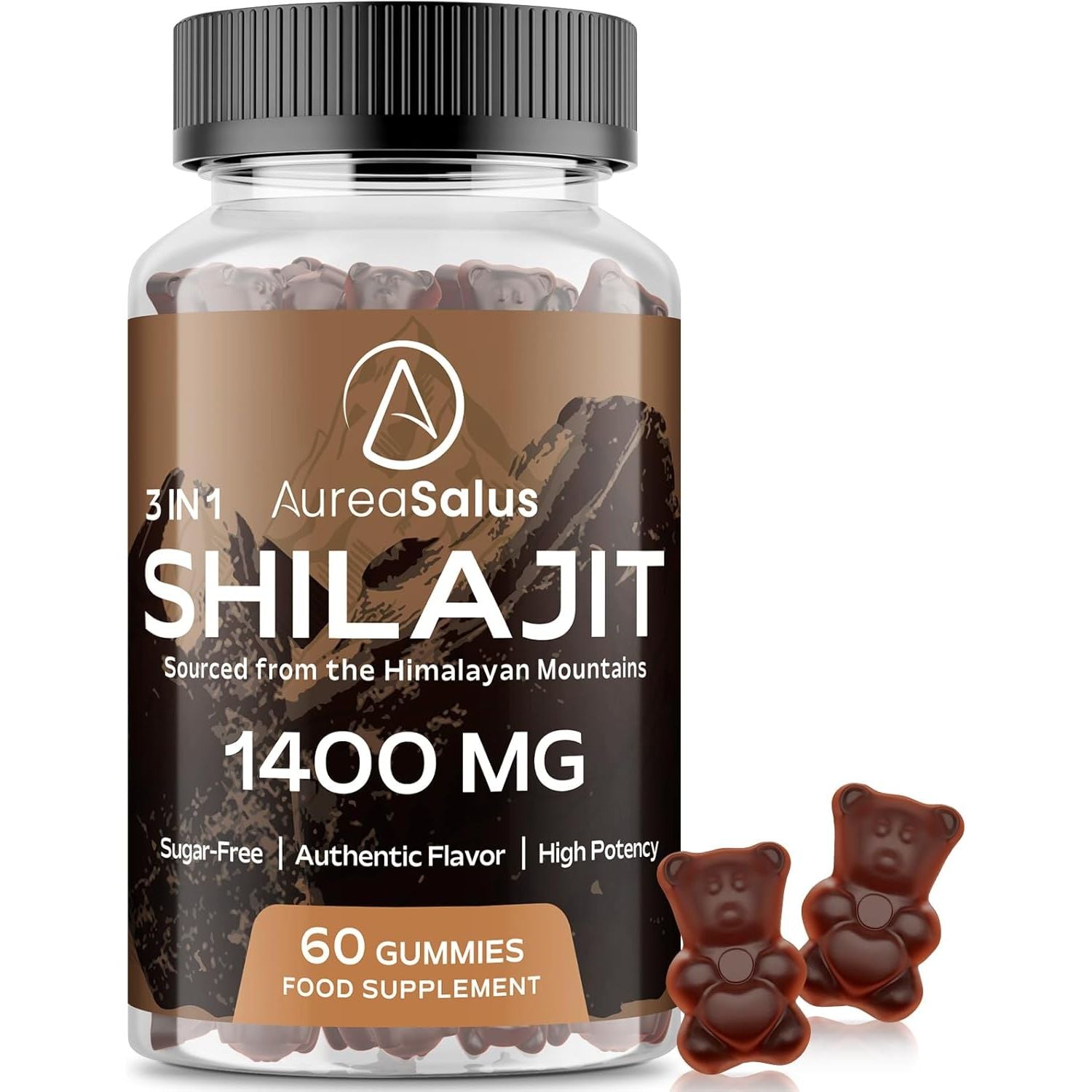 Shilajit Gummies 1400Mg, Shilajit Supplement with Chaga and Ashwagandha, Original from Himalayan with Fulvic & Humic Acid and 85+ Minerals, for Energy, Immunity & Focus, Sugar-Free, 60 Gummies