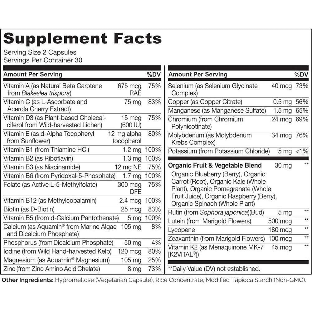 NATURELO Whole Food Multivitamin for Teenage Boys - Daily Vitamin & Mineral Supplement - with D3, Zinc, B12 & Plant Extracts - 60 Vegan Capsules | 1 Month Supply