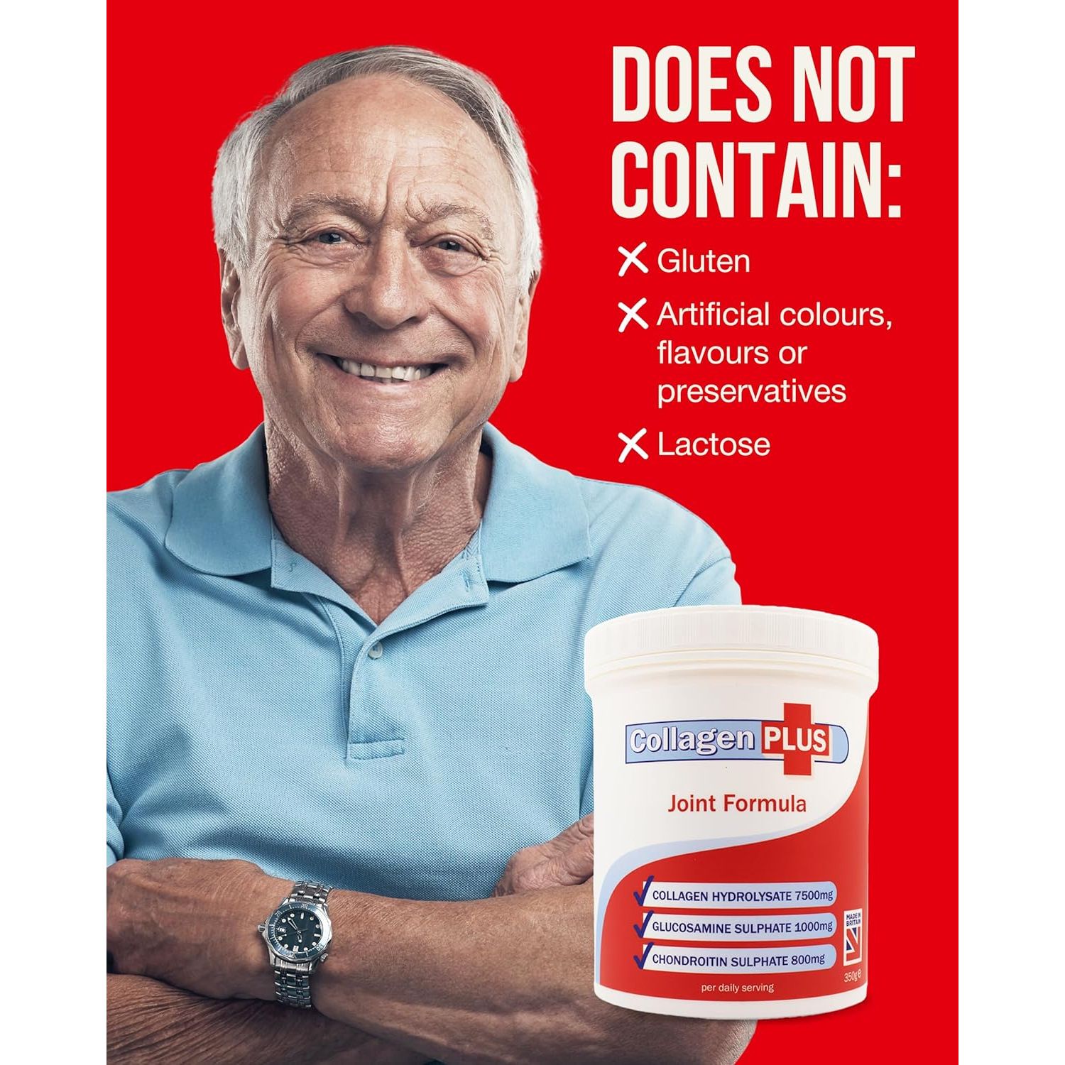 Collagen plus 3-In-1 Powder for Women & Men - Orange Flavoured & Dissolves Easily. with Vitamin C, Glucosamine, Chondroitin & Collagen for Joints - Yeast, Lactose & Gluten Free - 350G