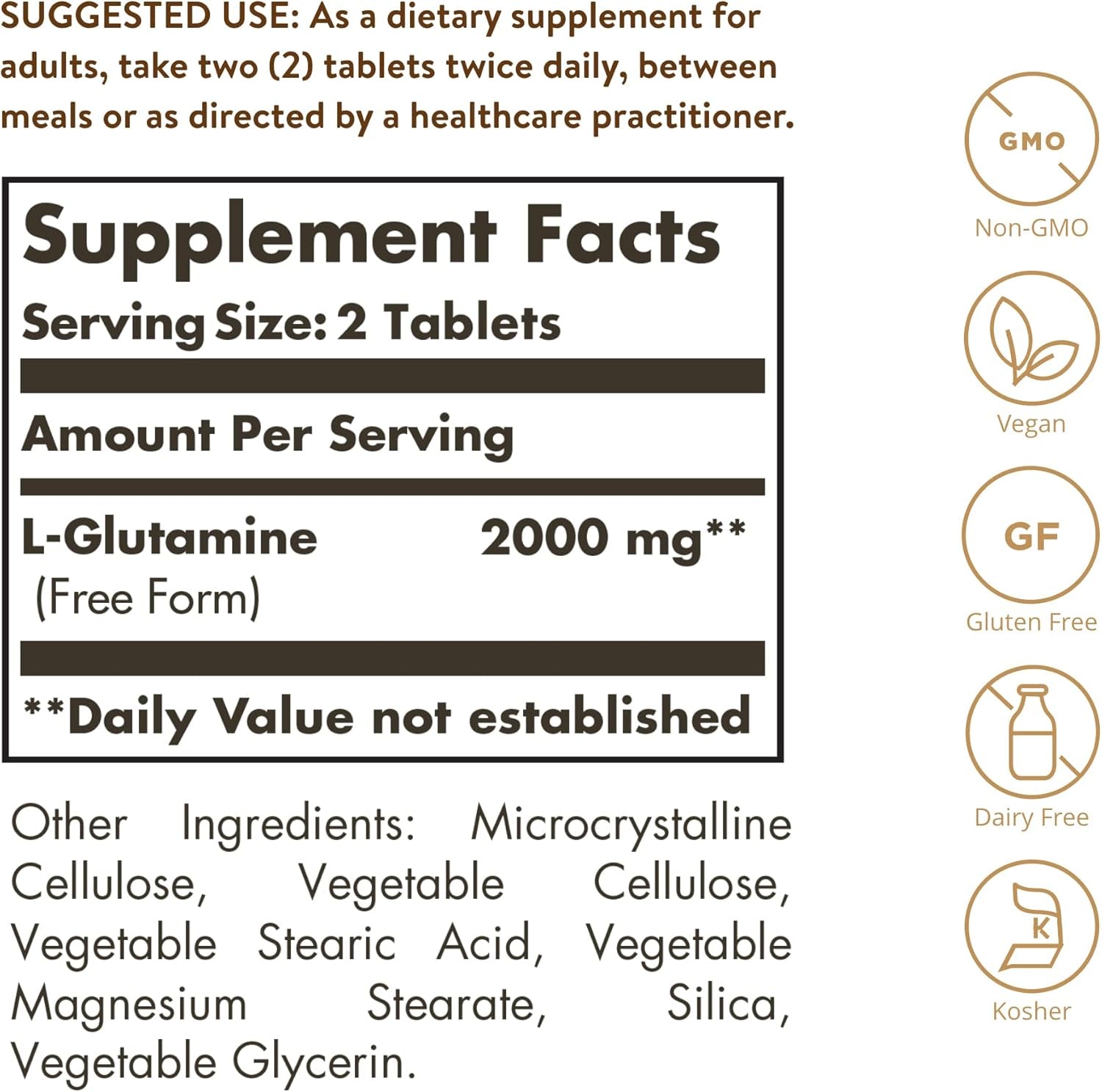 Solgar L-Glutamine 1000 Mg Tablets - Pack of 60 - Supports Muscle Function - for Active Lifestyles - Great Addition to Whey Powder - Vegan