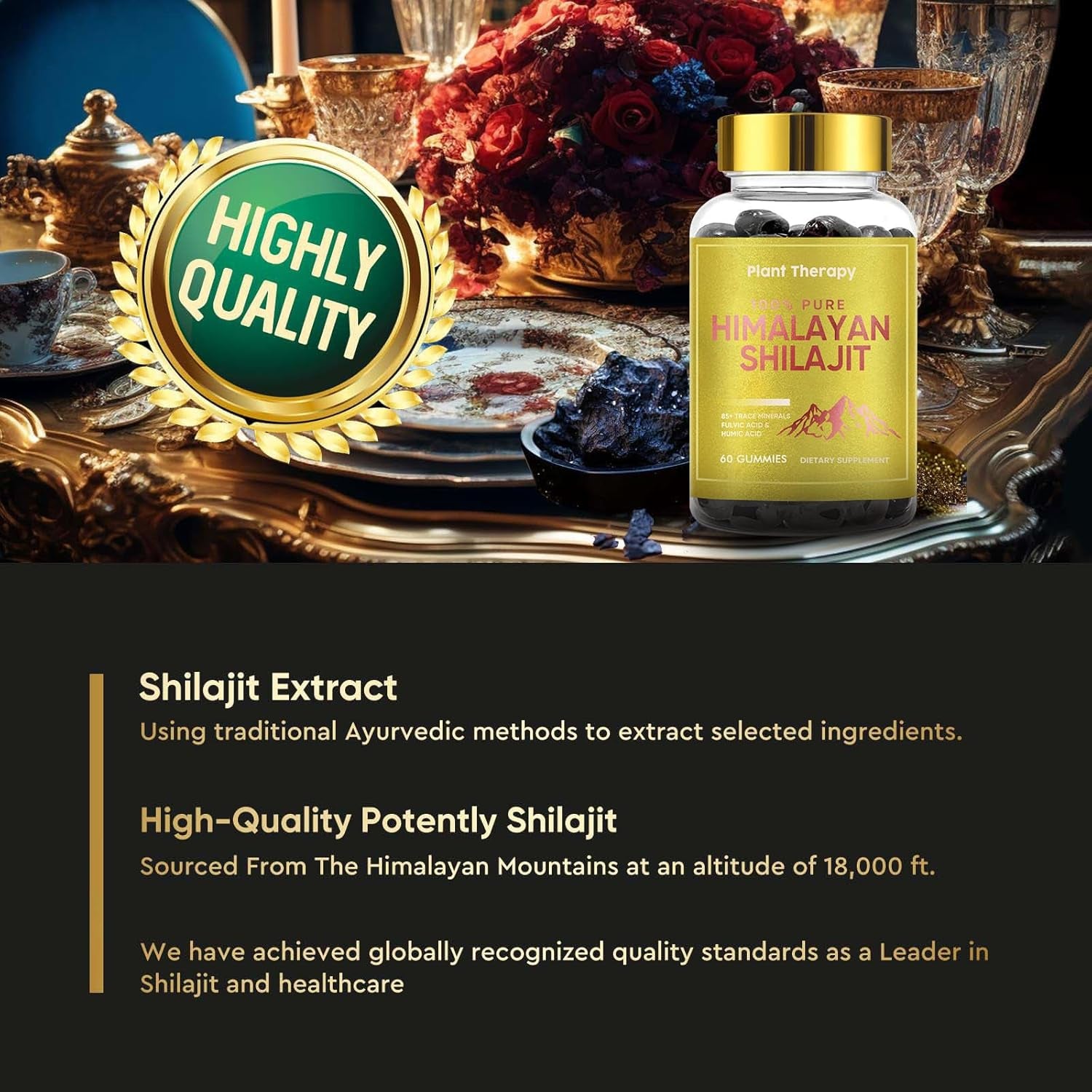 Shilajit Gummies 1500Mg, Pure Himalayan Shilajit with 85+ Trace Minerals & Fulvic Acid, for Energy, Metabolism & Focus