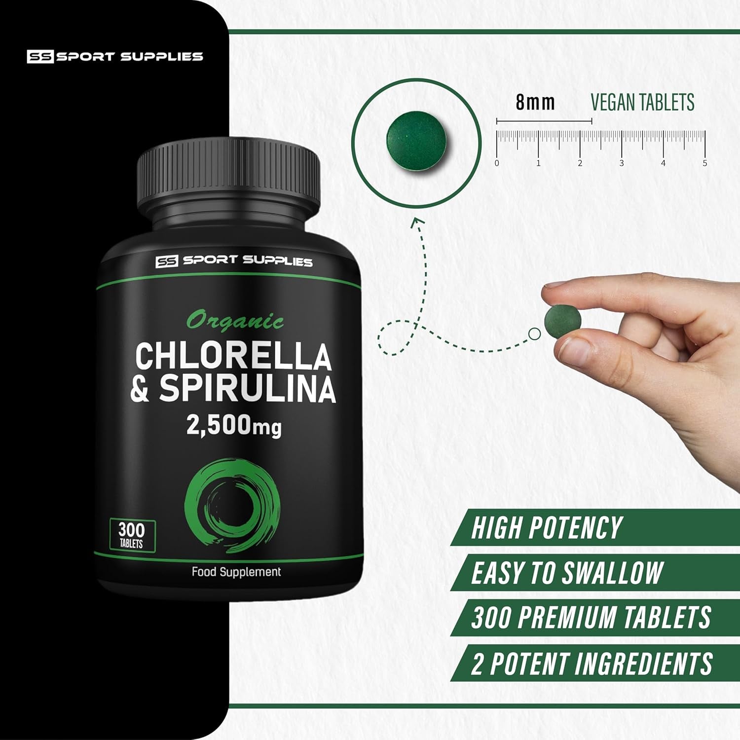 Organic Chlorella and Spirulina - 2500Mg - 300 Tablets - Broken Cell Wall - Pure Formula Supplement with No Additives