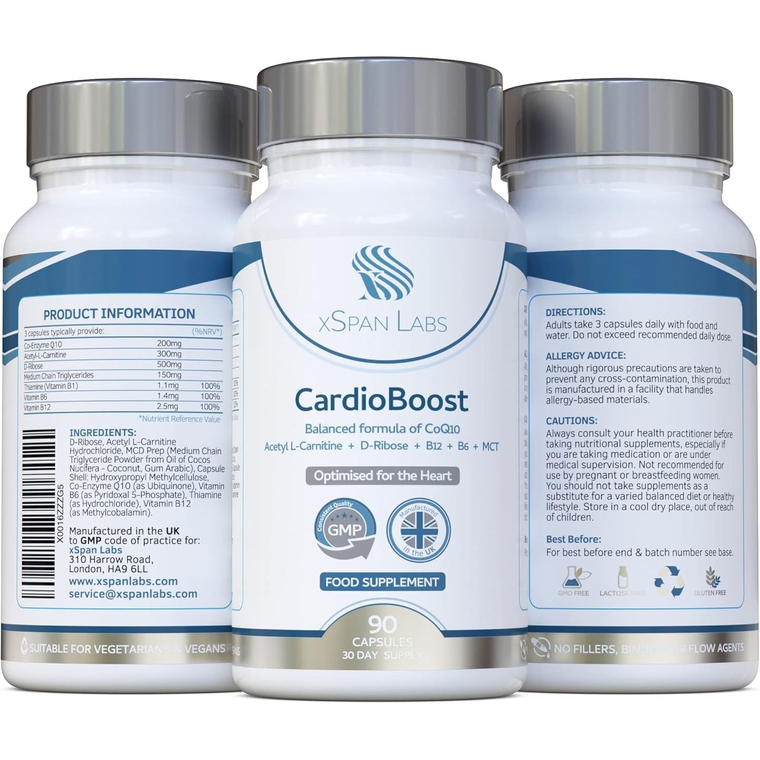 Cardioboost 90 Capsules – a Precise Balance of Coq10, D-Ribose, Acetyl L-Carnitine, B Vitamins & Medium Chain Triglycerides for Normal Heart Function and to Reduce Tiredness & Fatigue