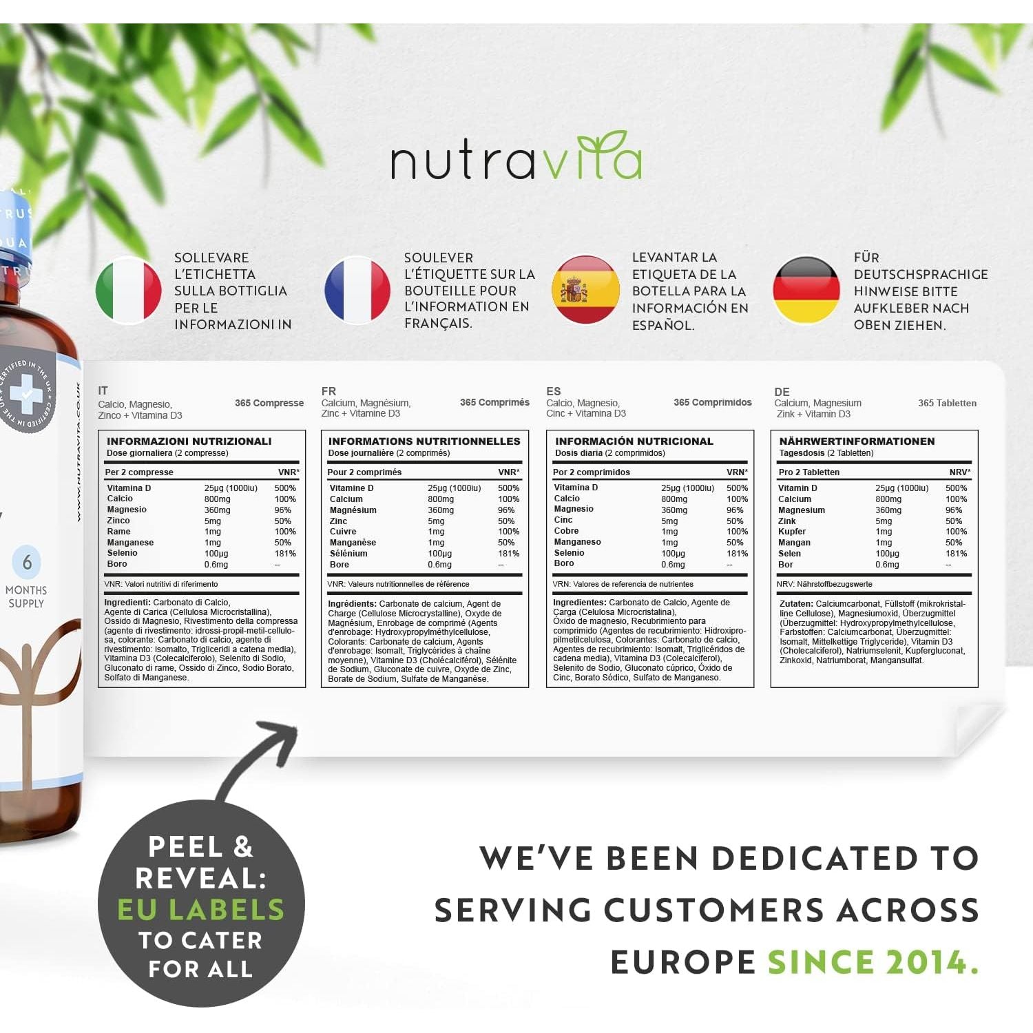 Calcium Magnesium & Zinc with Vitamin D D3 Copper Selenium Boron and Manganese - 365 Tablets - Nutravita