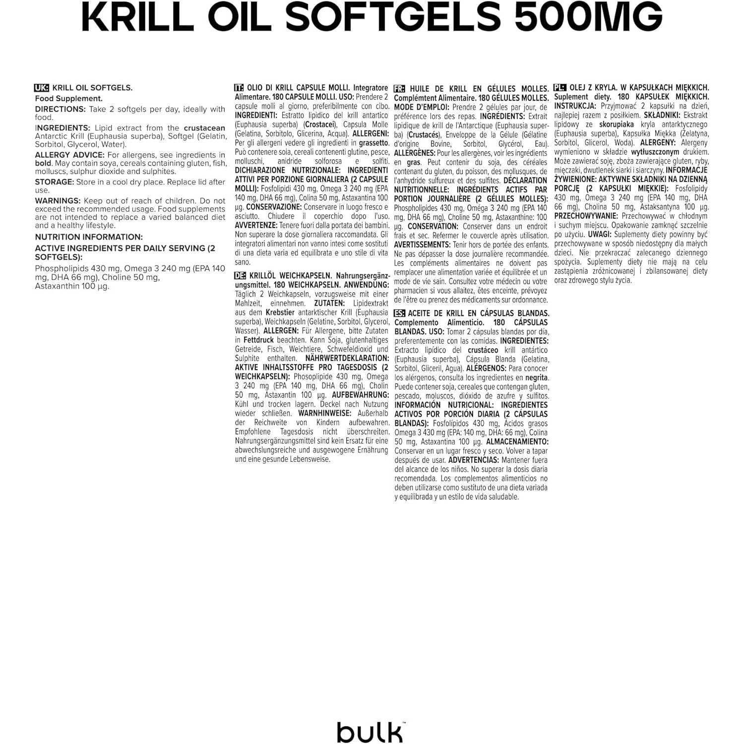 Bulk Krill Oil Softgels, 500 Mg, Pack of 60