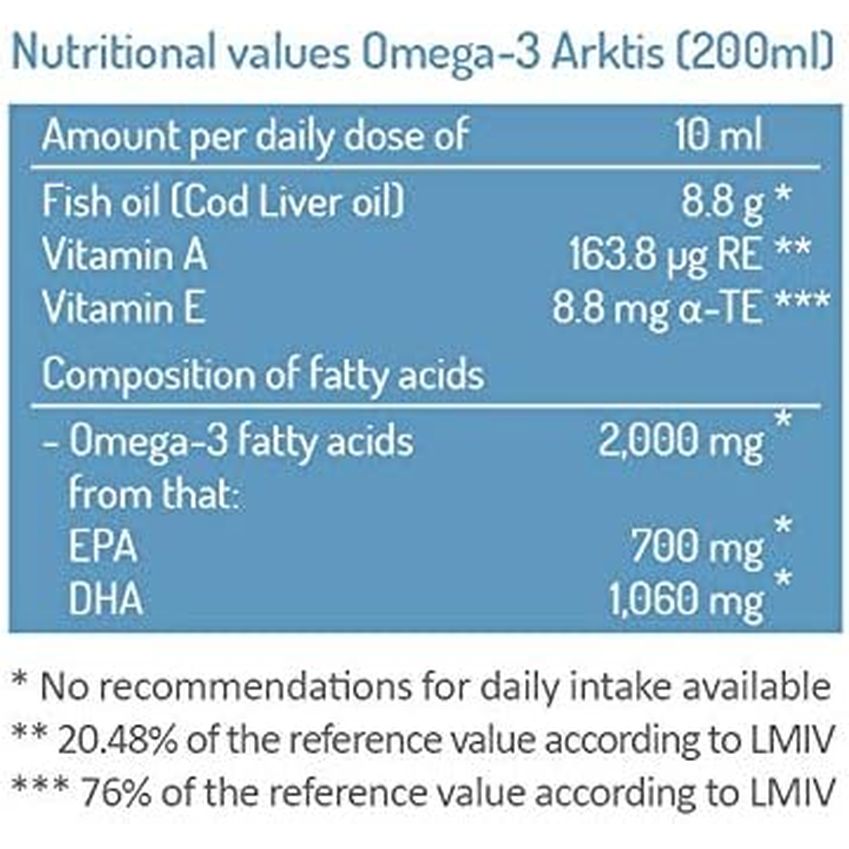 Cod Liver Oil, High in EPA & DHA, NORSAN Arktis, Natural Fish Oil, 200 Ml Bottle