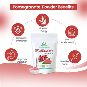 Herbal Magic'S Organic Pomegranate Fruit Powder, Spray Dried - Rich & Vibrant Smoothies, Shakes, Juices, Baking - Free from Artifical Flavour & Preservatives - 100G(Pack-1)