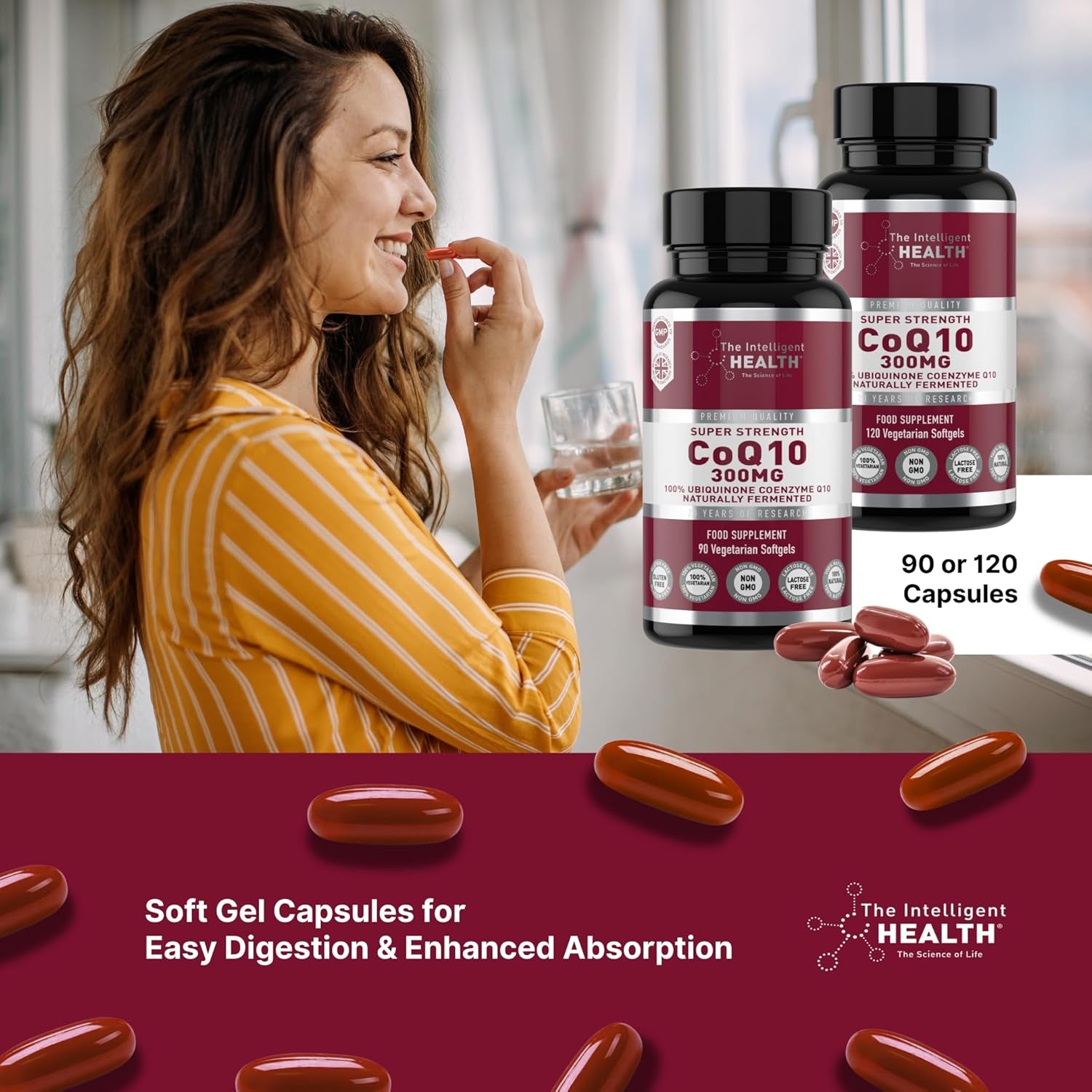 Ubiquinone Co Enzyme Q10 Softgel Capsules, Super Strength Vegan Friendly Naturally Fermented High Absorption Coq10 Capsules Made in the UK to GMP Standards - the Intelligent Health (90 Count, 200 Mg)