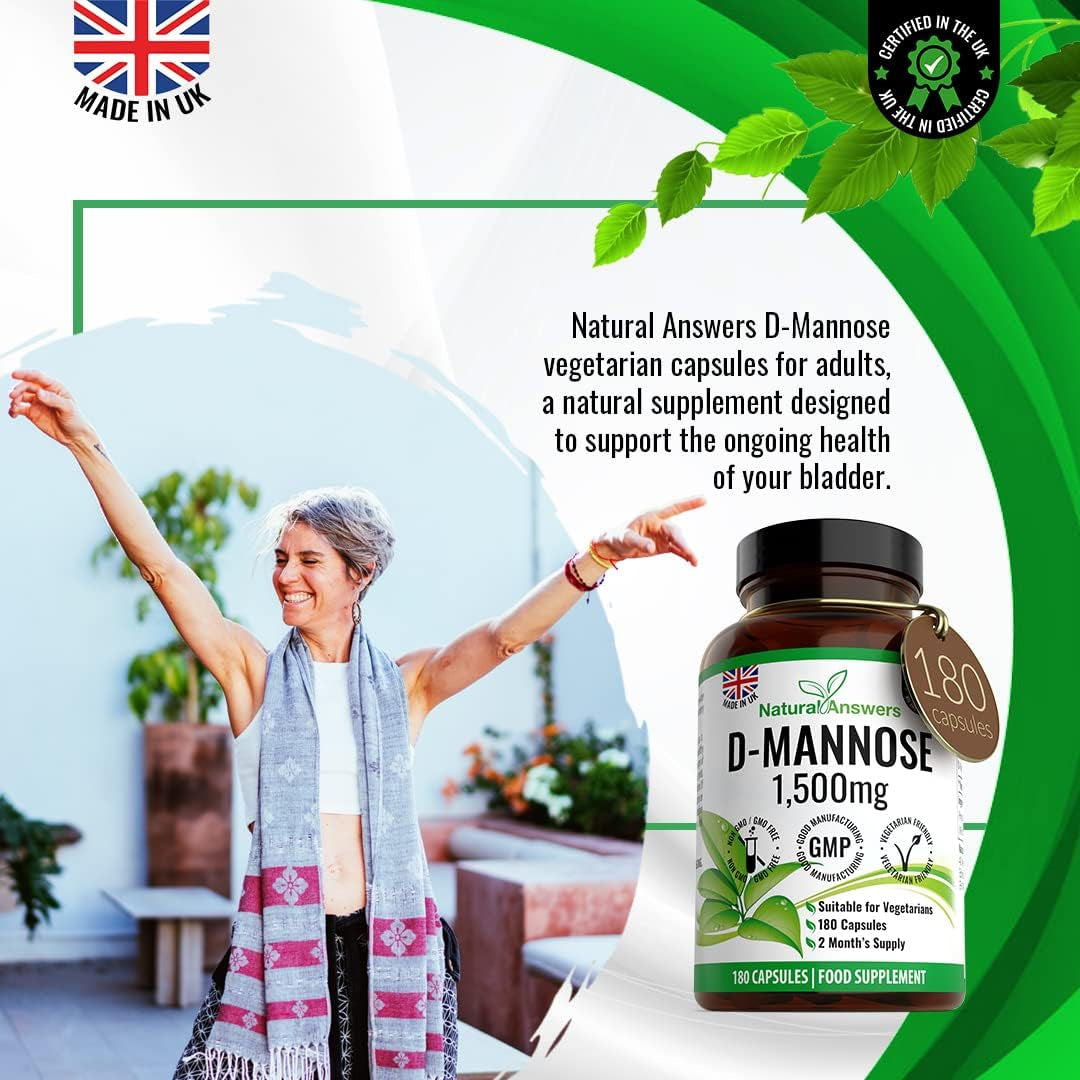 D-Mannose 180 Capsules - Max Strength 1500Mg per Serving - Precision Dmannose - Vegetarian Capsules Not Tablets or Pills, Made in the UK (180 Count (Pack of 1))