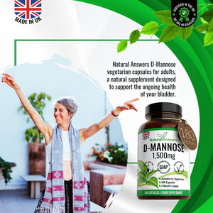 D-Mannose 180 Capsules - Max Strength 1500Mg per Serving - Precision Dmannose - Vegetarian Capsules Not Tablets or Pills, Made in the UK (180 Count (Pack of 1))