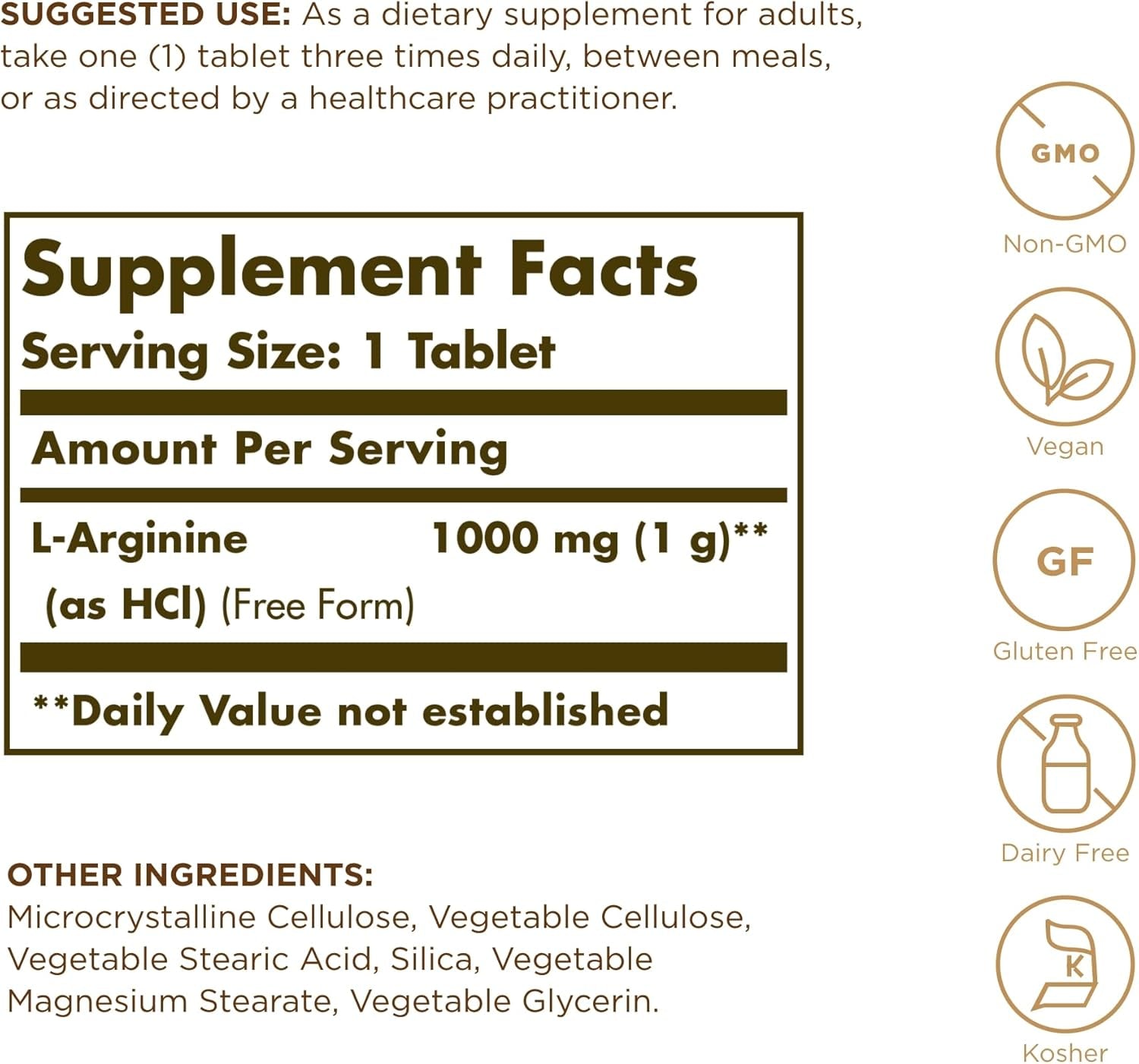 Solgar L-Arginine 1000Mg Tablets - Pack of 90 - for a Healthy Metabolism - Ideal for Athletes - Vegan and Gluten Free, Gold