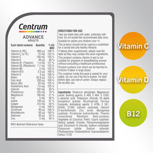 Centrum Advance Multivitamin & Mineral Supplements, 24 Essential Nutrients Including Vitamin D, C, Calcium, Daily Multivitamin Tablets, 180Ct
