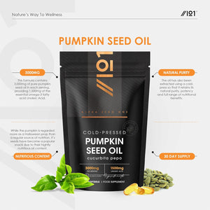 Pumpkin Seed Oil 3000Mg – 50% Linoleic Acid – 90 Softgels – 100% Cold Pressed – No Additives – Resealable and Recyclable Pouch by Alpha01