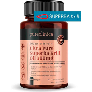 Ultra Pure Superba Krill Oil 500Mg X 240 Capsules (2 Bottles) - Sourced in the Unpolluted Waters of the Antarctic. Providing a Rich Supply of Astaxanthin and Omega 3