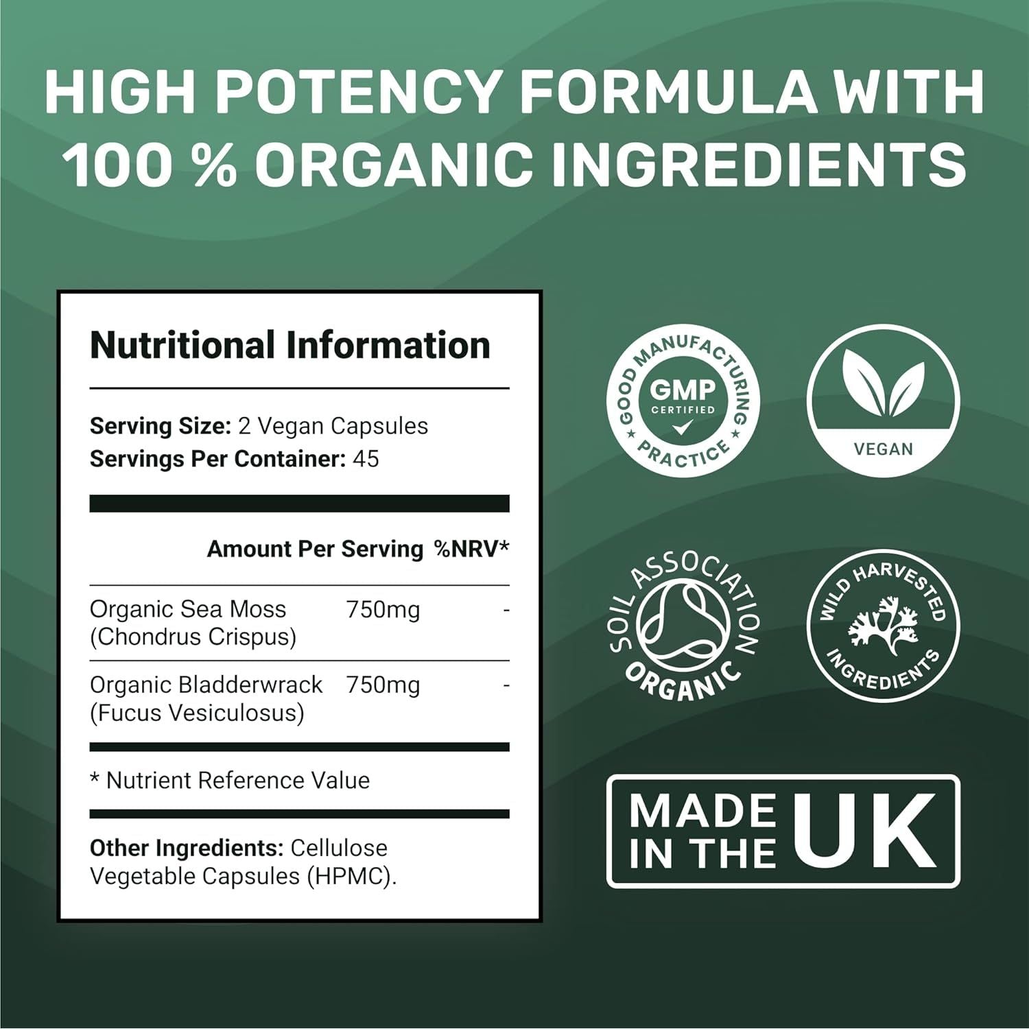 Marineorganics Organic Sea Moss Capsules - 90 Irish Sea Moss and Bladderwrack Capsules - Iodine Tablets - UK Wild Harvested Seamoss - High Potency
