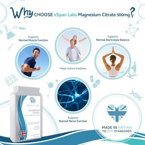 Magnesium Citrate 500Mg 120 Capsules - Providing 150Mg of Active Elemental Magnesium - High Potency - Easily Absorbable - Highly Bioavailable - UK Manufactured