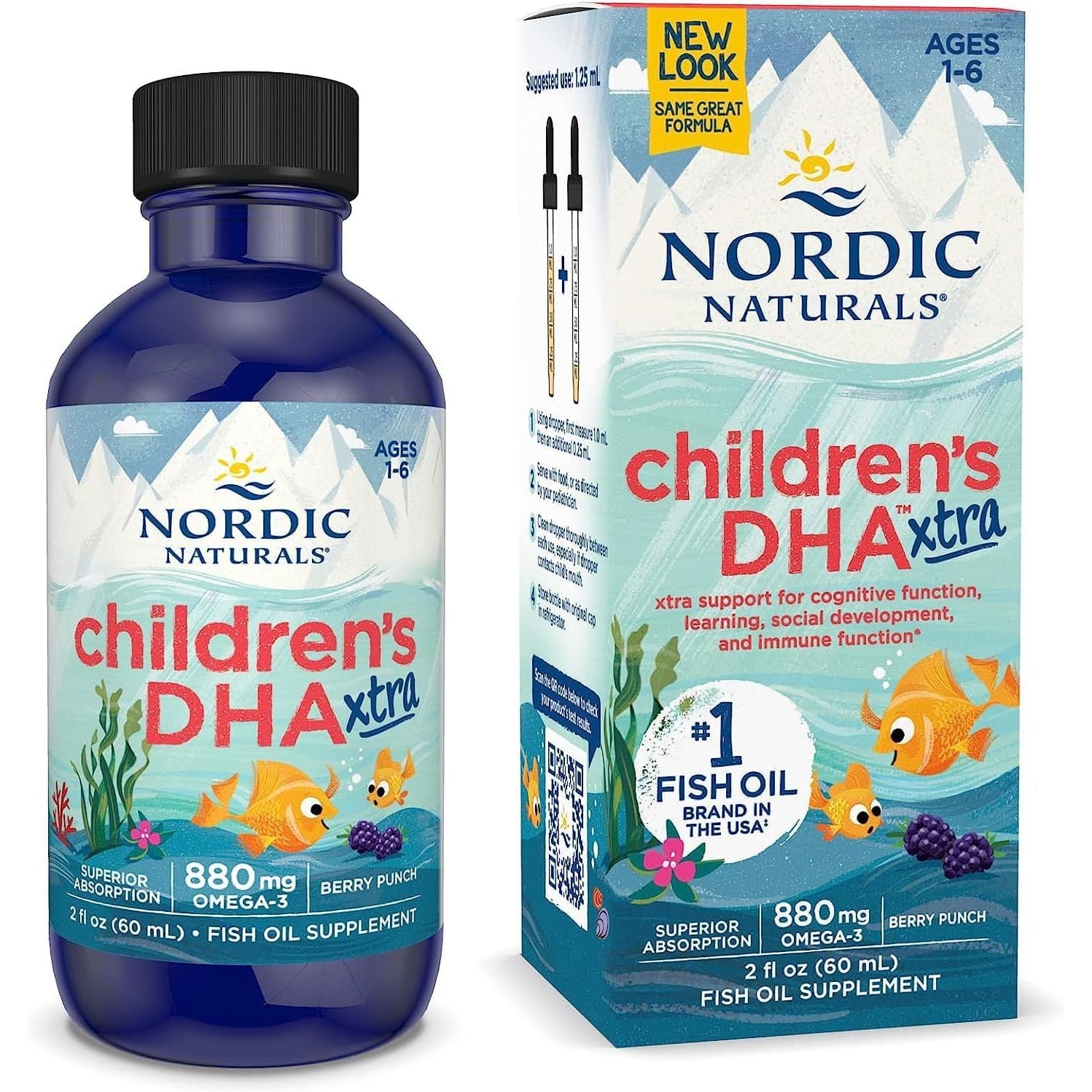Nordic Natural Children’S DHA Xtra, Berry Punch - for Kids - 880 Mg Total Omega-3S with EPA & DHA - Cognitive & Immune Function, Learning, Social Development - Non-Gmo- 60Ml