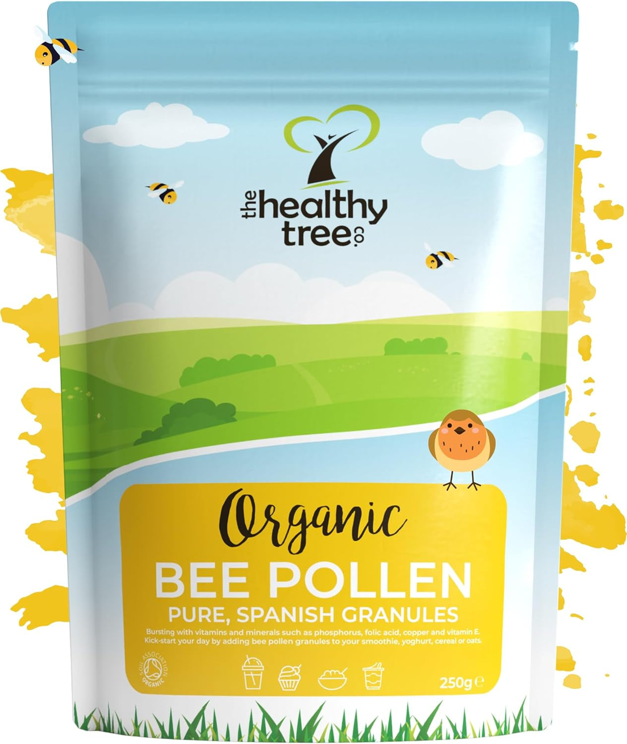 Organic Bee Pollen by Thehealthytree Company in Recyclable Packaging - Raw, Spanish Bee Pollen Granules 250G