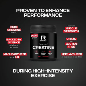 Reflex Nutrition Creapure® Creatine Monohydrate Powder Unflavoured - 100% Creatine for Strength, Muscle Gains & Recovery - No Fillers or Additives - 500G (Vegan Creatine 5G per Serving, 100 Servings)