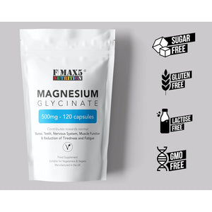 Magnesium Glycinate 500Mg Supplements as Bisglycinate, 120 Vegan Capsules, High Absorption / Bioavailability - 100Mg Elemental, UK Made