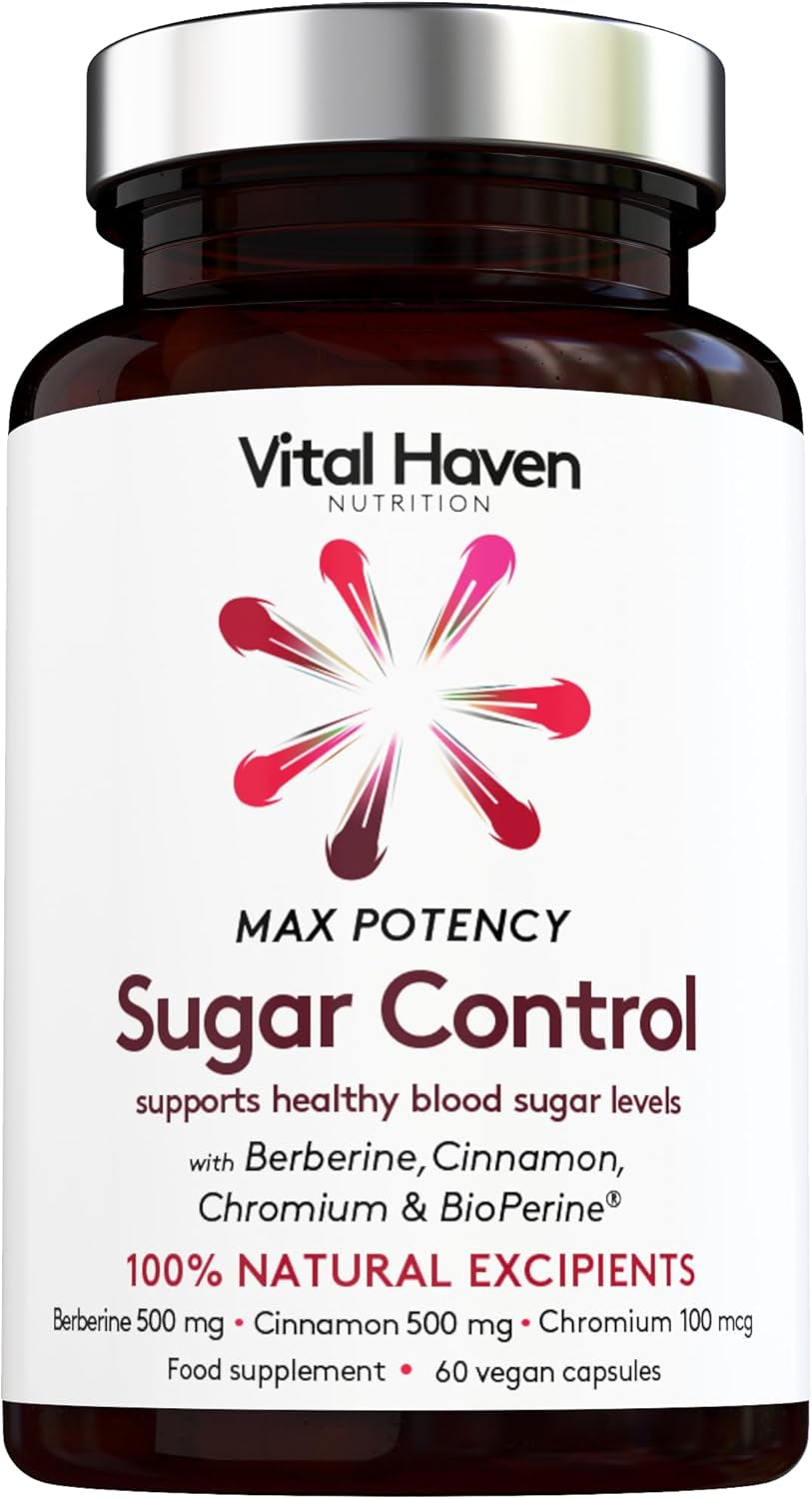 [Vital Haven] Berberine 98% 500Mg, Cinnamon 500Mg, Chromium 100Mg with Bioperine for Maximum Absorption - 60 Capsules - High Strength - Blood Sugar Control - Premium Ingredients - Made in the UK