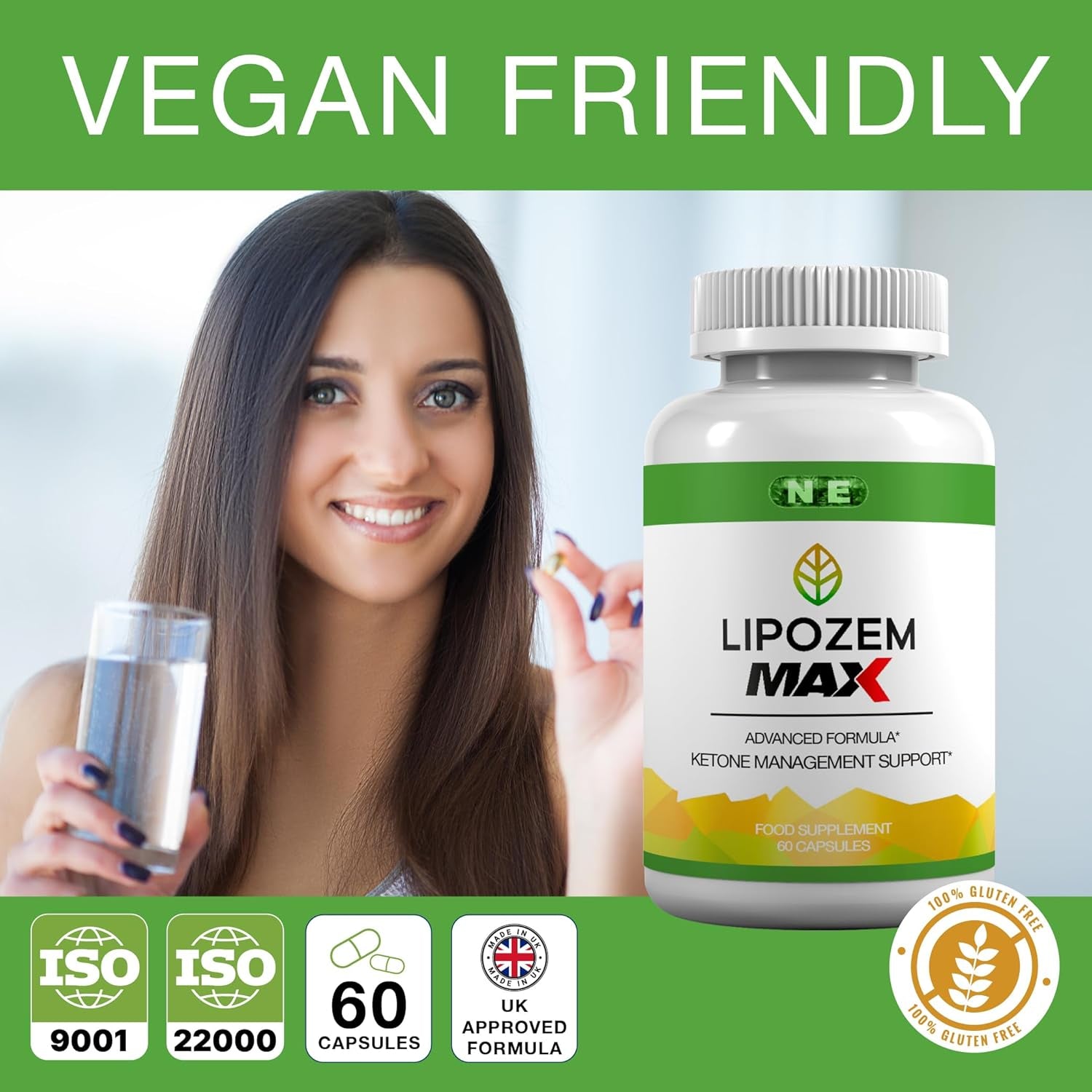 Lipozem Max Vegan Food Supplement, 60 Capsules, Keto Support, Boost Energy, Weight Support, Gluten Free