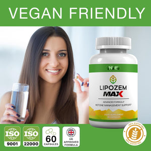 Lipozem Max Vegan Food Supplement, 60 Capsules, Keto Support, Boost Energy, Weight Support, Gluten Free