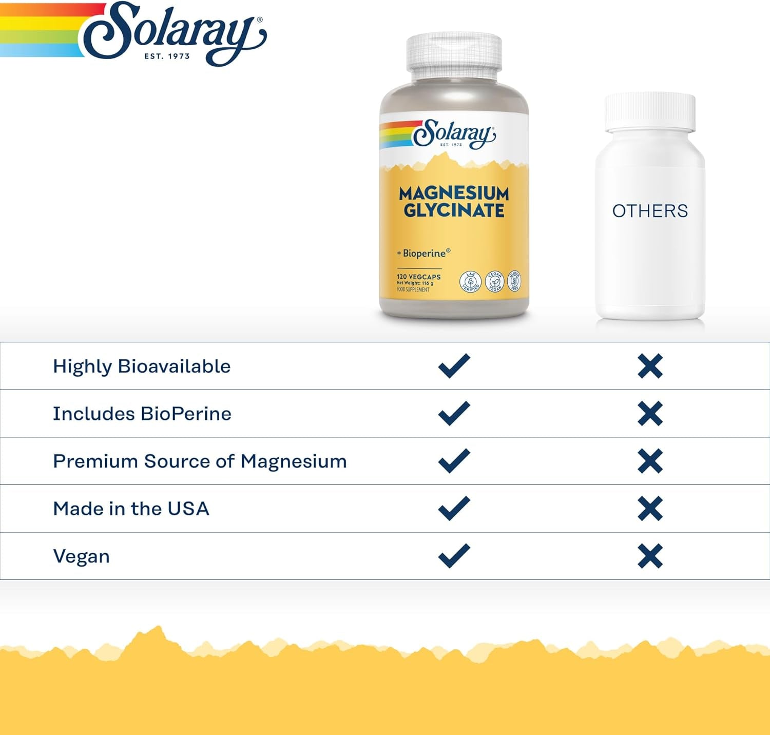 Solaray - Magnesium Glycinate 3180Mg - 120 Vegan Capsules - High Strength Mag Bisglycinate Supplement - with Added Bioperine Black Pepper for Gentle Digestion - Lab Verified