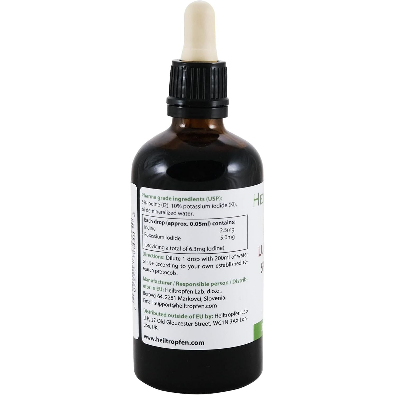 Lugols Iodine Solution 5% 3.4 Oz - 100 Ml | 15% Liquid Formulation | Liquid Drops | Thyroid Support | Made with 5 Percent Iodine and 10% Potassium Iodide | Heiltropfen®