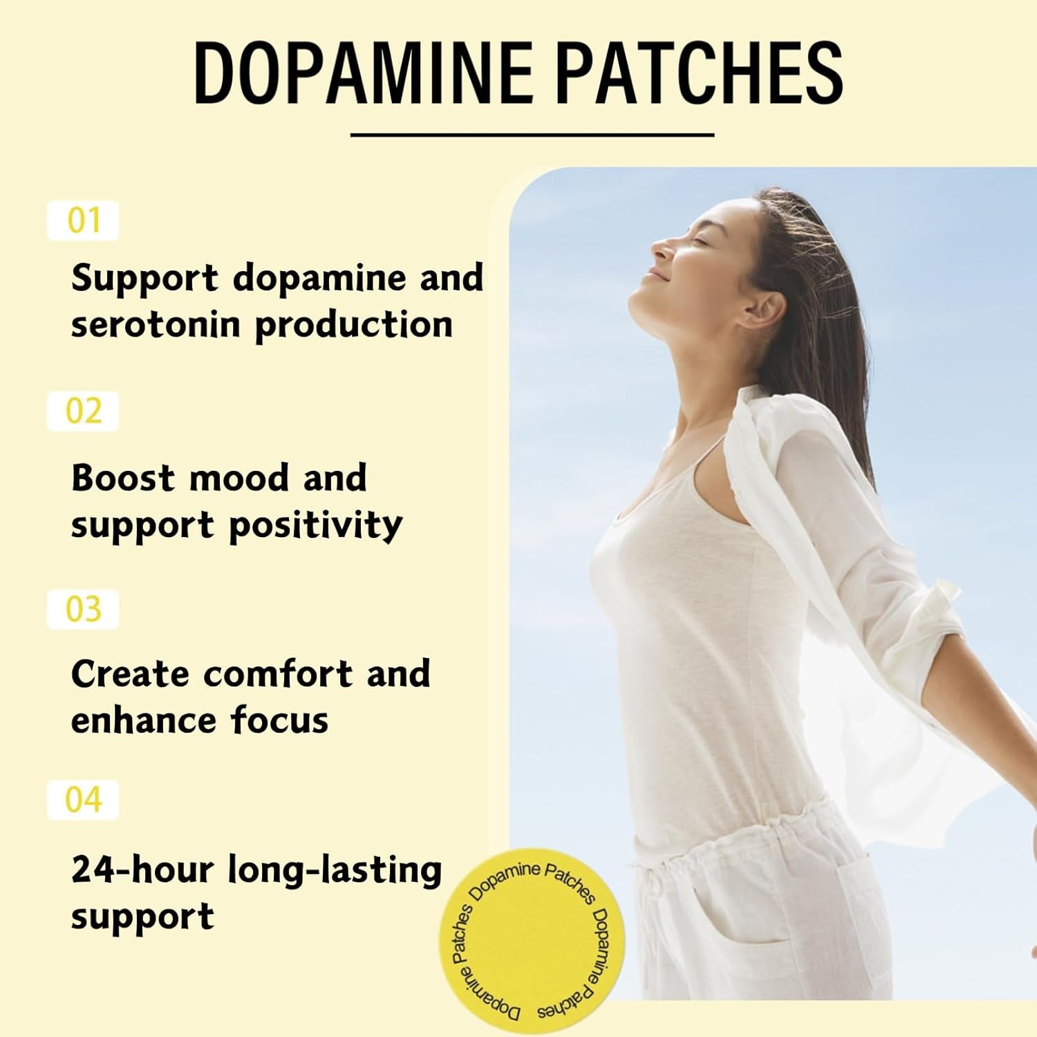 30PCS Dopamine Patches, Vegan Mental Wellness Patch to Boost Mood, Enhance Focus & Support Positivity, Long-Lasting Transdermal Patches, Plant-Based Formula