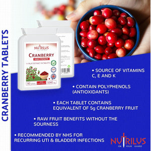 Nutrilus Cranberry Extract 90 Tablets 5040Mg - High Strength - One Daily - UTI Prevention - Urinary Tract, Bladder Support