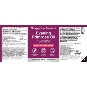 Evening Primrose Oil 1500Mg | 180 Capsules | Cold Pressed Soft Gel Capsules | Contains Rich Concentrations of Gamma Linolenic Acid (GLA)