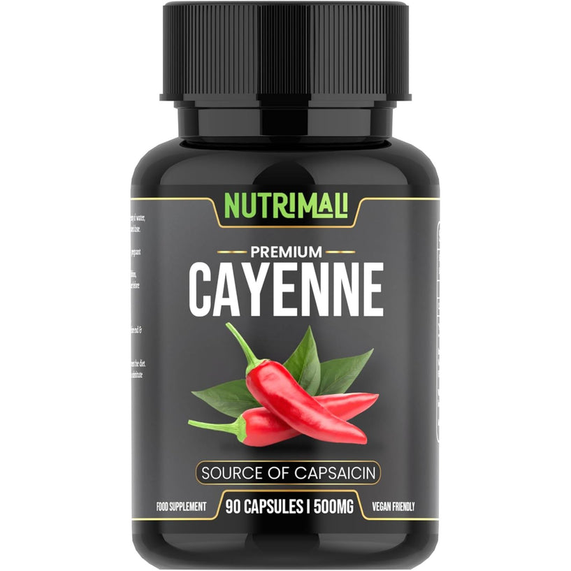 Nutrimali Cayenne Pepper Organic - 90 Vegan Capsules | High Strength up to 1500Mg | Natural Herbal Supplement | Zero Fillers 100% Natural & Eco Friendly Packaging