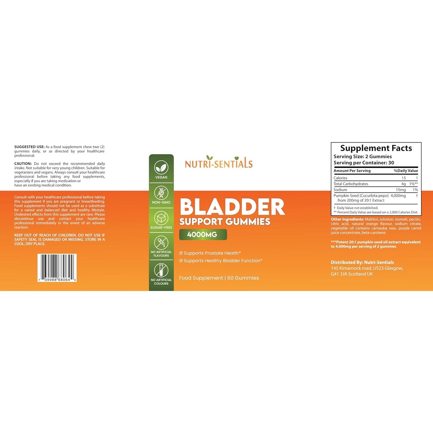 Bladder Support Supplement- 4000Mg Pumpkin Seed Oil Extract Gummies to Help Support Healthy Bladder Function & Prostate Health- Orange Flavour, Vegan, Non-Gmo Bladder Control Tablets