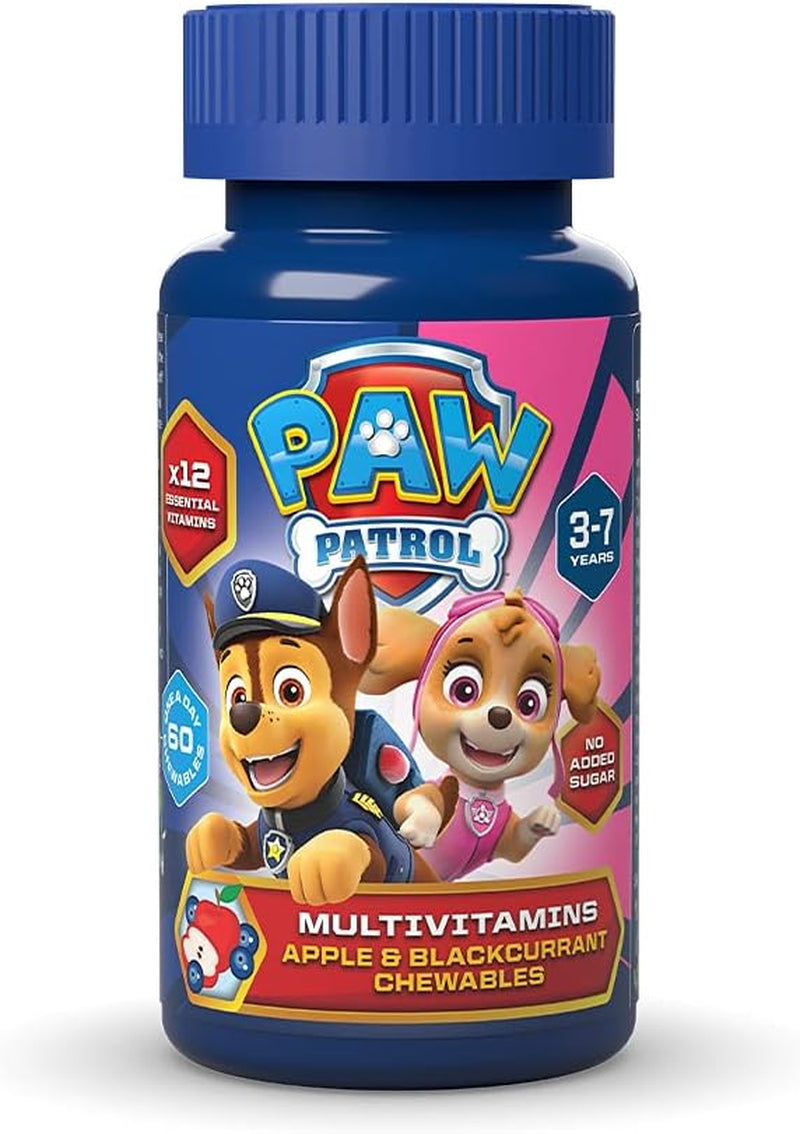 PAW Patrol Multivitamins, 60 Apple & Blackcurrant Chewables with 12 Essential Vitamins, Vegan, No Added Sugar, for 3-7 Year Olds