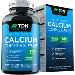 3 Months Supply - Calcium and Vitamin D - 180 Tablets - High Strength 1000Mg Calcium Complex with Vitamin D3, Magnesium, Zinc and Vitamin C - Supports Bones - Osteo Supplement - Packaging May Vary