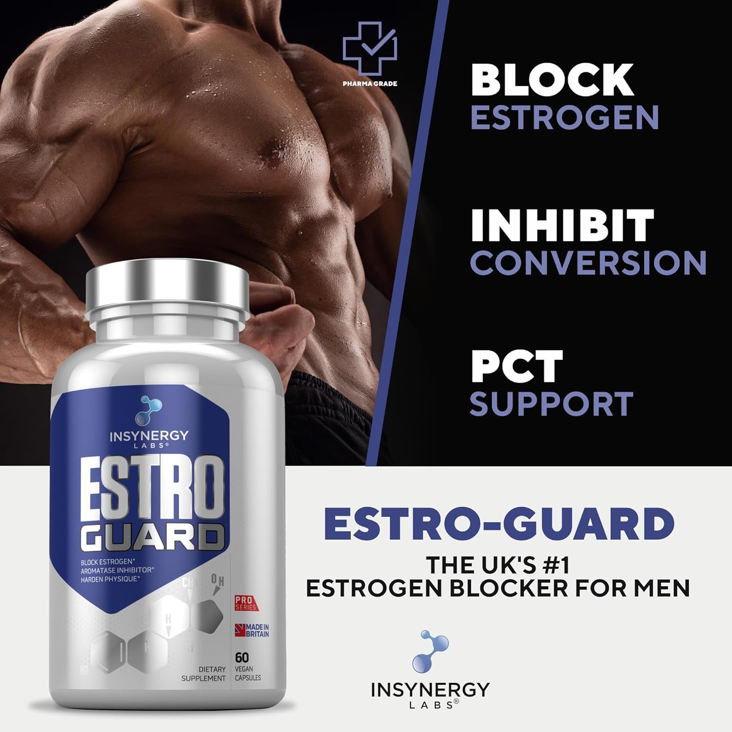 Estro Guard Estrogen Blocker for Men (Highest Dosage) anti Estrogen Tablets PCT Supplements | Muscle Building Supplements, Aromatase Inhibitor, Indole 3 Carbinol Stinging Nettle 60 Vegan Capsules