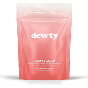 Dewty Collagen Powder - 6400Mg Peach Flavour Daily Collagen Supplement for Women - 6400Mg of Collagen with Hyaluronic Acid, Biotin & Retinol, Beneficial for Skin, Hair, Nails & Joints (28-Day Pouch)