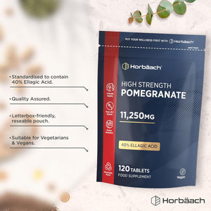 Pomegranate Extract 11,250Mg | 120 Tablets (4 Month Supply) | High Strength Vegan Supplement with 100Mg of Ellagic Acid | 45:1 Extract Formula | by Horbaach