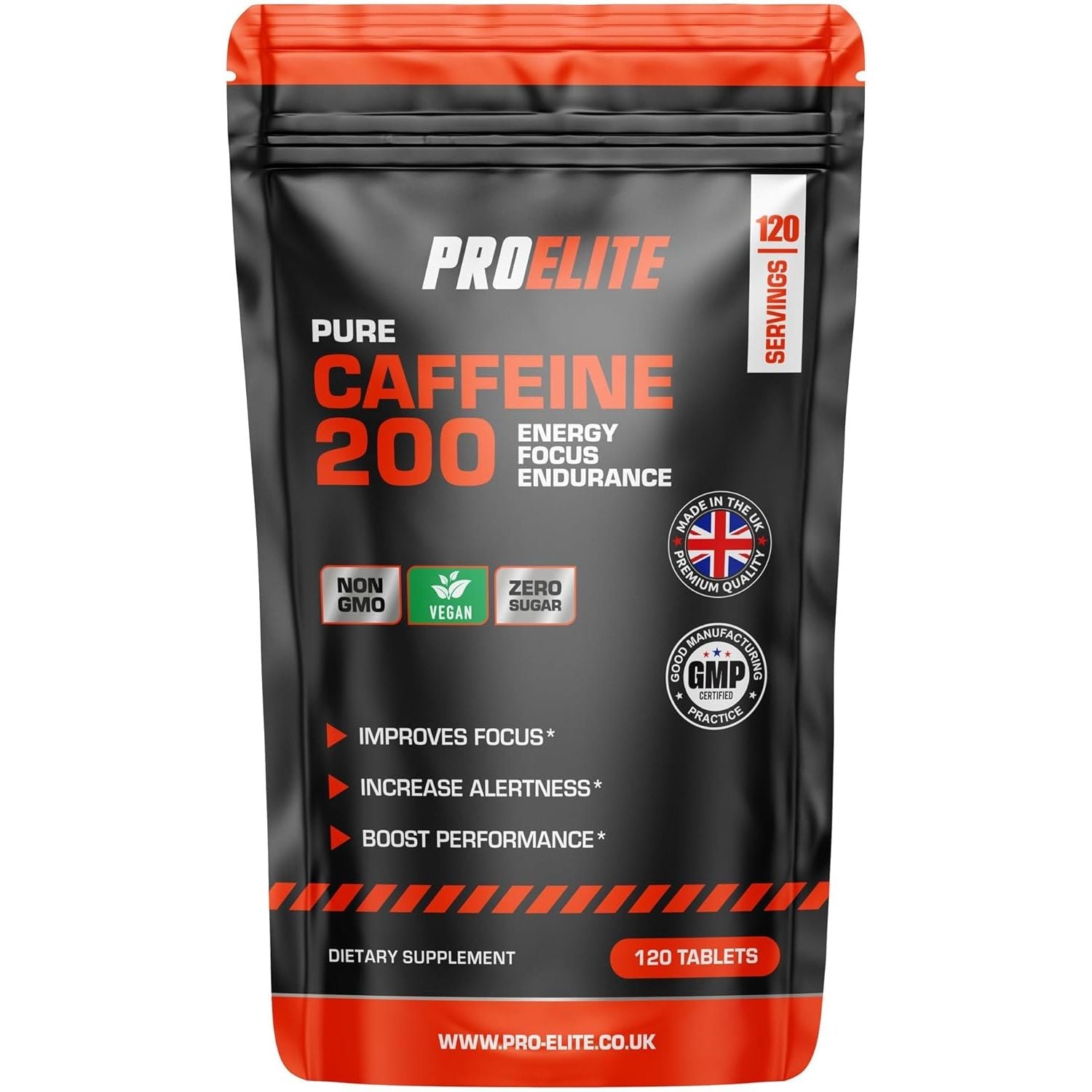 Caffeine 200Mg 120 Vegan Tablets | Energy Boost & Exercise Support Pre Workout Weight Loss | Improve Focus & Alertness | Vegan UK Made | Better than Caffeine Gels Gummies Capsules by PROELITE