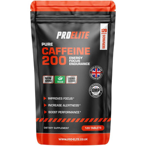 Caffeine 200Mg 120 Vegan Tablets | Energy Boost & Exercise Support Pre Workout Weight Loss | Improve Focus & Alertness | Vegan UK Made | Better than Caffeine Gels Gummies Capsules by PROELITE
