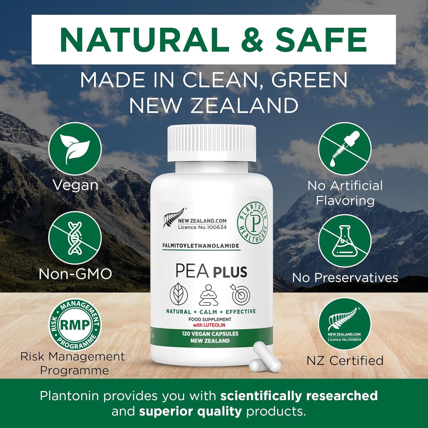 Plantonin Palmitoylethanolamide Pea Supplement Plus, 600Mg 120 Capsules | High Strength Luteolin Supplement Supports Joint Mobility, Calmness & Nerve Health – Vegan Capsules - Made in New Zealand