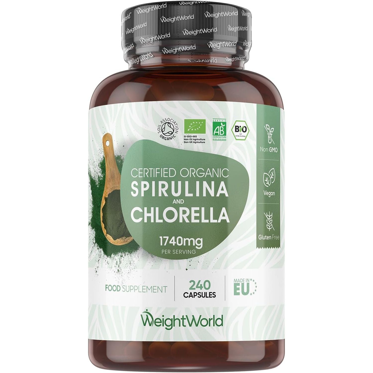 Organic Spirulina and Chlorella Capsules - 80 Days Supply - 240 Capsules - Soil Association Certified - Nutrient-Rich Algae Superfoods - Chlorella and Spirulina Herbal Supplements with No Additives