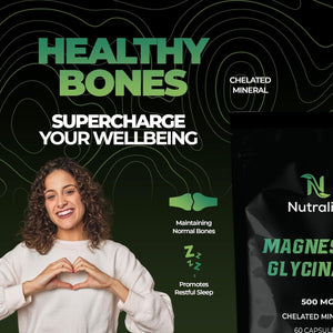 Nutrality Magnesium Glycinate 500Mg | High-Strength Magnesium Complex | Supports Bone Health & Energy Levels | Sleep Aid Promotes Relaxation | 60 Vegan Capsules
