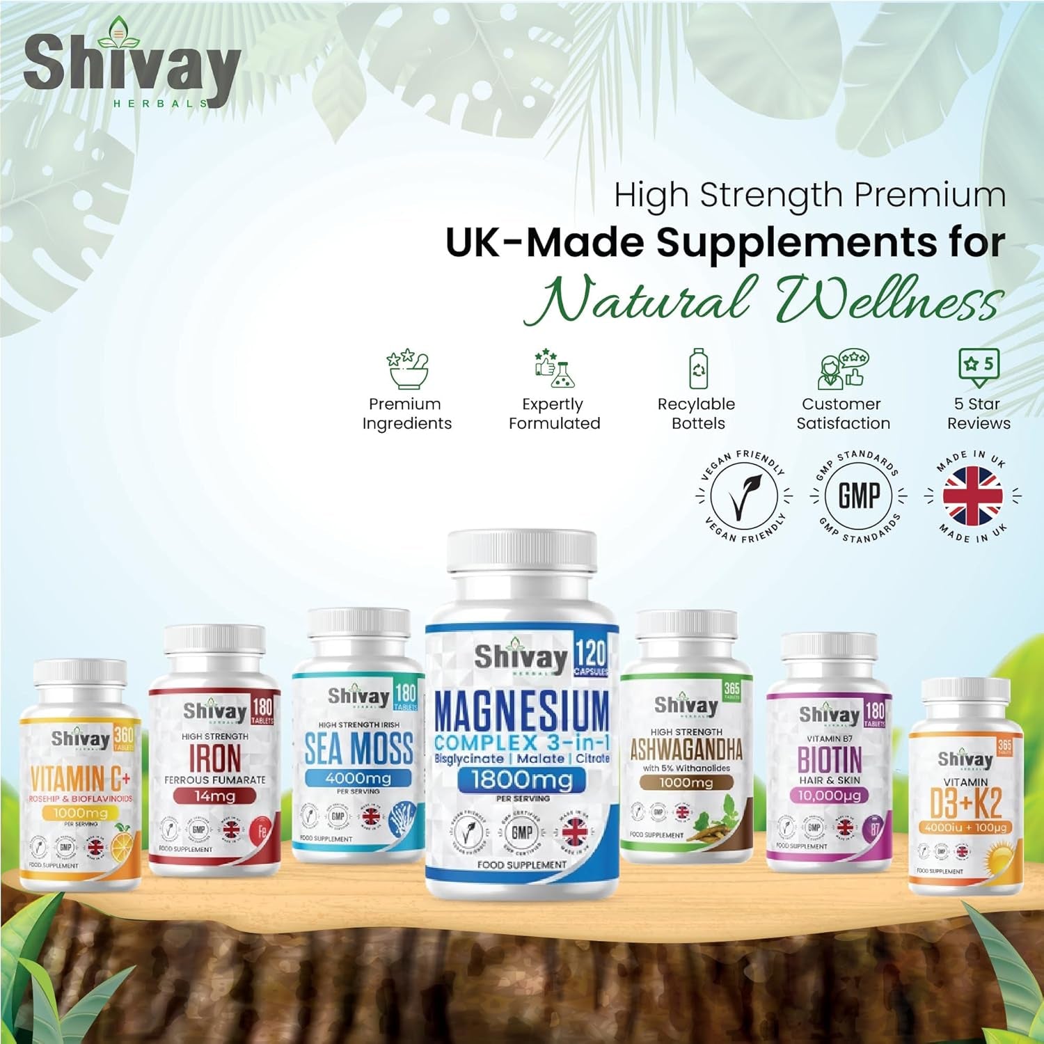 Magnesium Glycinate 3 in 1 Complex | 1800Mg per Serving - 384Mg Elemental Mg | High Strength Magnesium Bisglycinate, Malate, Citrate | 120 Vegan Capsules | Made in the UK by Shivay Herbals