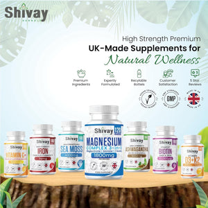 Magnesium Glycinate 3 in 1 Complex | 1800Mg per Serving - 384Mg Elemental Mg | High Strength Magnesium Bisglycinate, Malate, Citrate | 120 Vegan Capsules | Made in the UK by Shivay Herbals