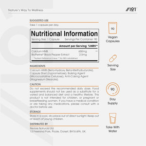 HMB 650Mg with Bioperine® – High Strength Calcium HMB Beta-Hydroxy Beta-Methylbutyrate Supplement – 90 Vegan Capsules – Resealable and Recyclable Pouch by Alpha01