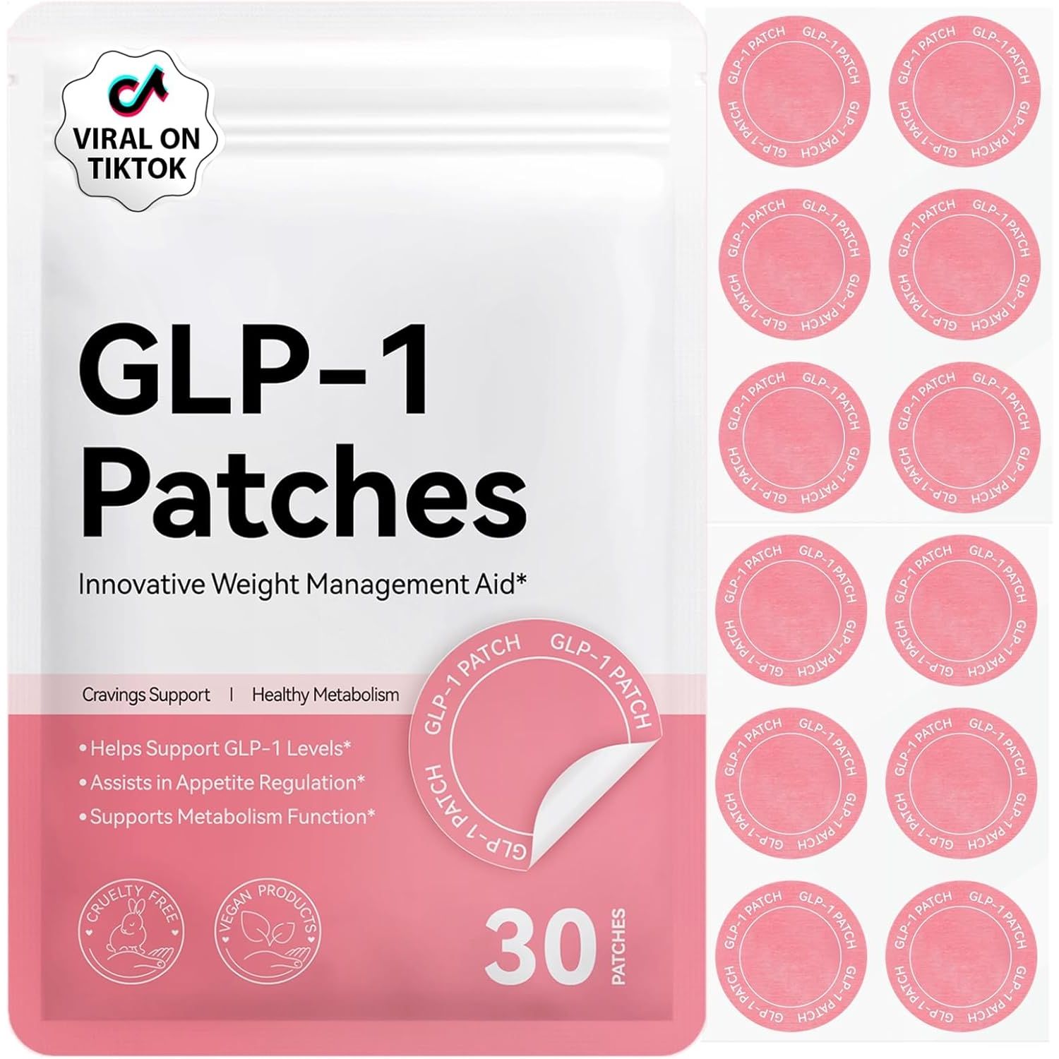 GLP-1 Patches with L Glutamine, Berberine & Pomegranate – Natural Weight Management Patch, 30 Transdermal Patches for Appetite Control & Metabolism Support (1)